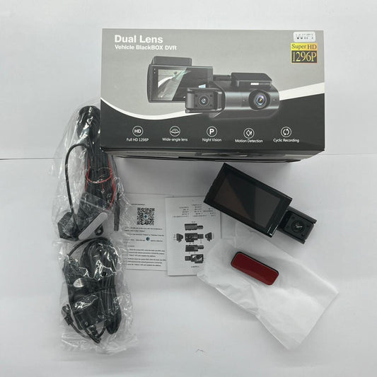 Lente Dual Blackbox DVR para Vehículo 1296p con Pantalla LCD 3” LTPS – Seguridad Avanzada en la Carretera