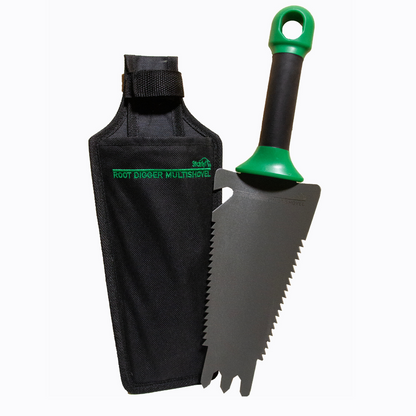 Root digger: 4 en 1 que combina pala, rastrillo, sierra y abrebotellas